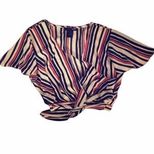 Aqua Brand Striped Wrap-Front Crop Top